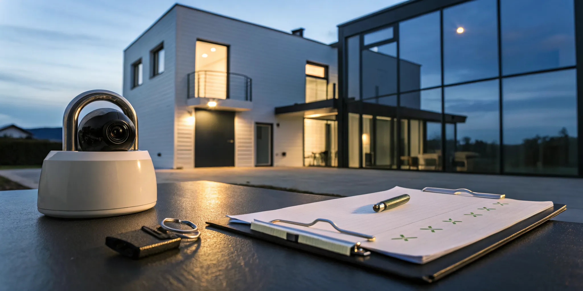 How to secure a vacant property using a checklist, padlock, and security camera.