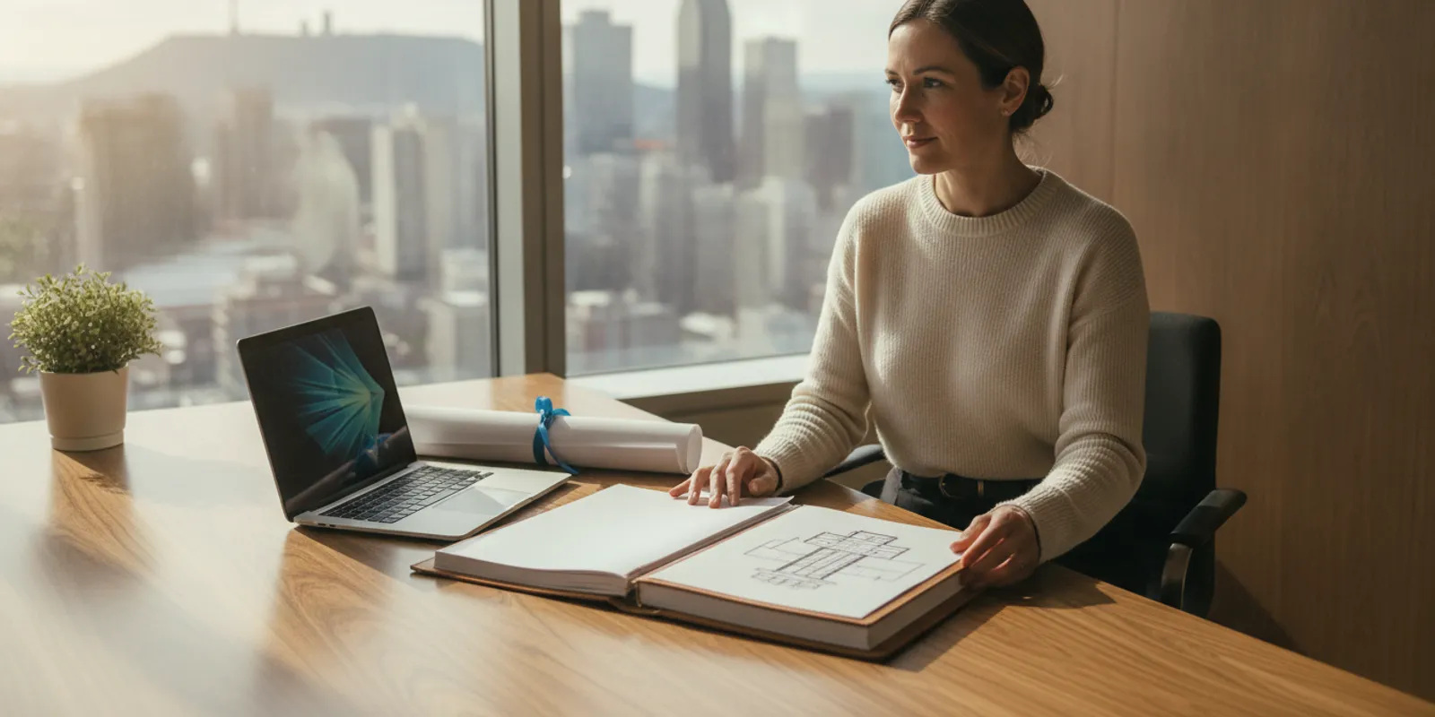 Property owner reviewing a monthly property management report at a desk