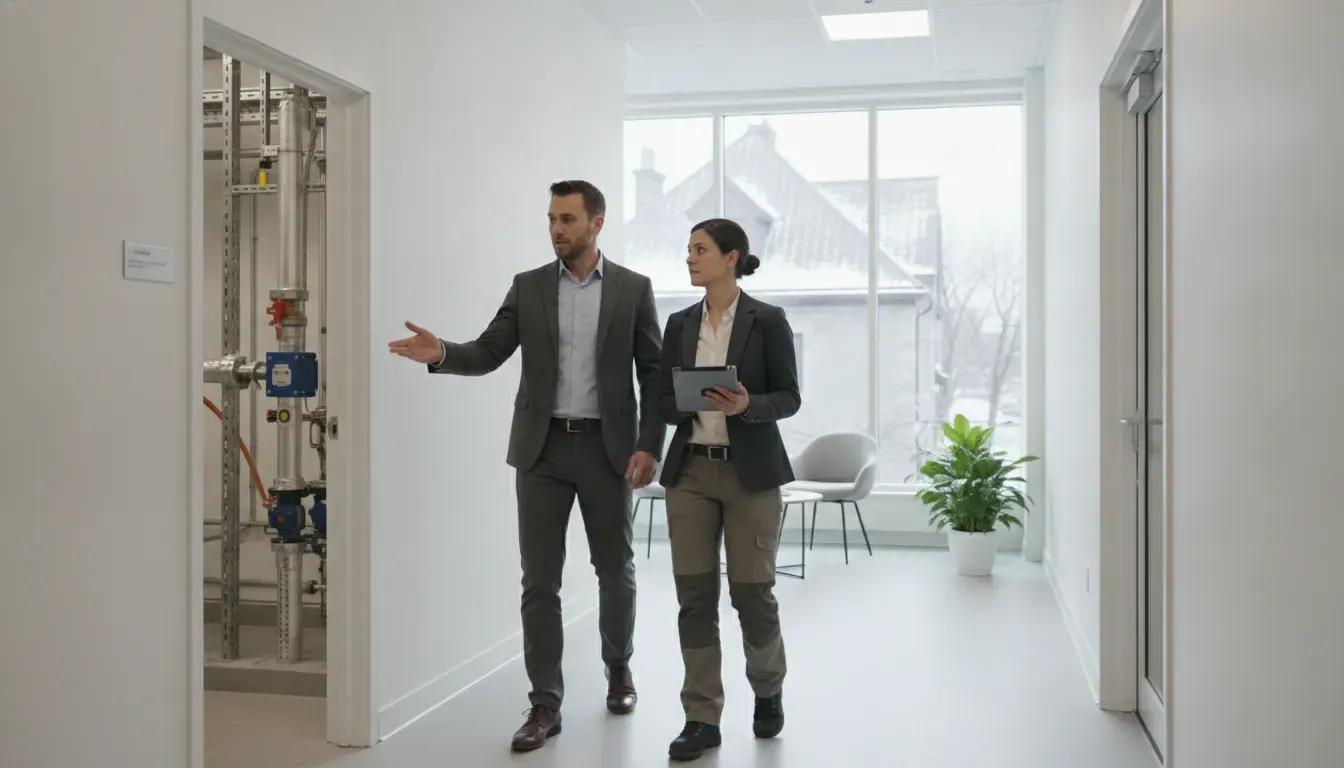 Property manager reviewing building operations for a Montreal property management sustainability plan