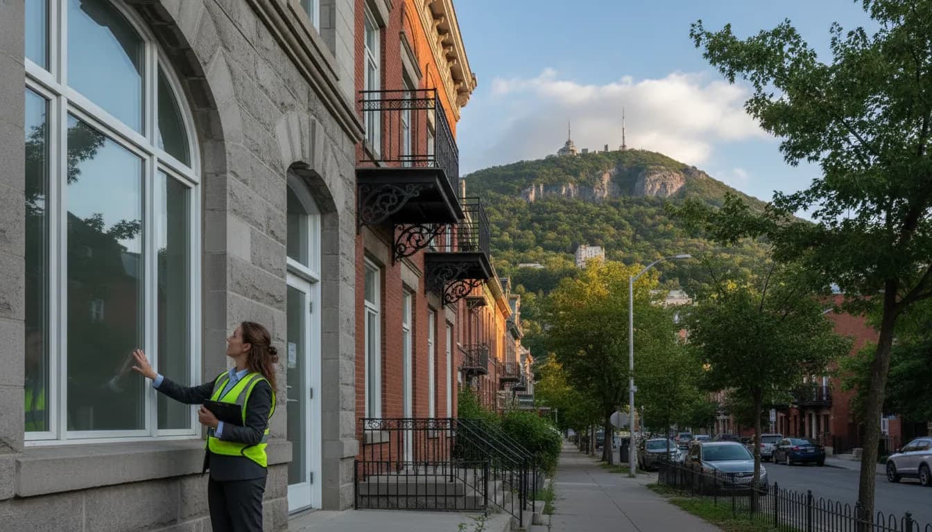 Professional property manager inspecting a vacant residential building in Montreal