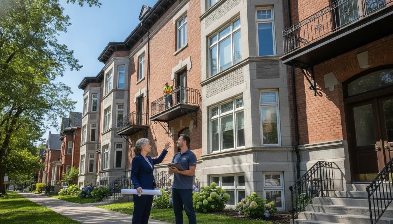 Montreal property manager reviewing a well-maintained residential building